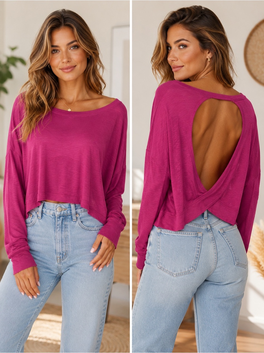 NWT Sundry Raspberry Scoop Neck Lightweight Pullover